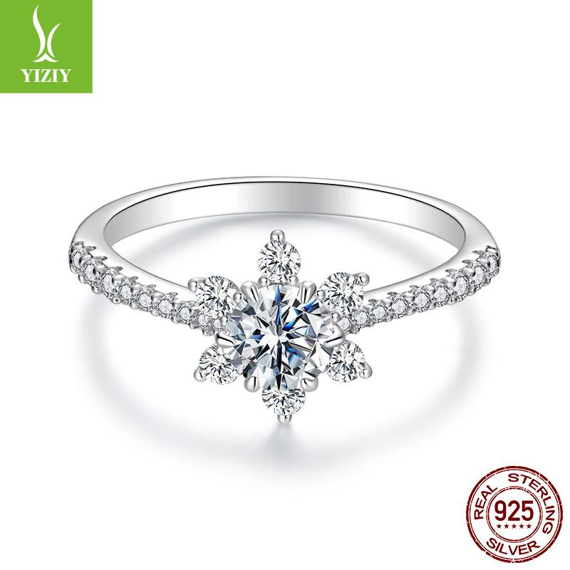 

Shining Six-Claw Mozzarella Diamond Ring Wedding Ring Romantic Snowflake S925 Sterling Silver Ring For Girlfriend 8