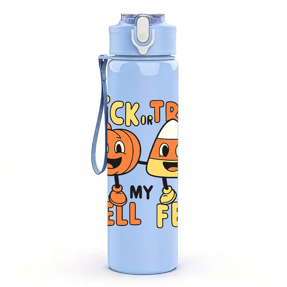 1PC Pumpkin Trick Treat Cartoon 750ml Color Plastic Sports Water Bottle Leakproof Flip Straw Lid Suitable for Sports Office Home Use