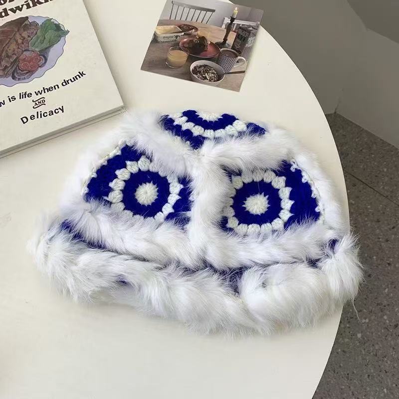 Mao Mao Hat Real Mao Rabbit Plush Fur Hat Versatile Cold-proof Warm Wool Knitted Baotou Hat Women's Winter