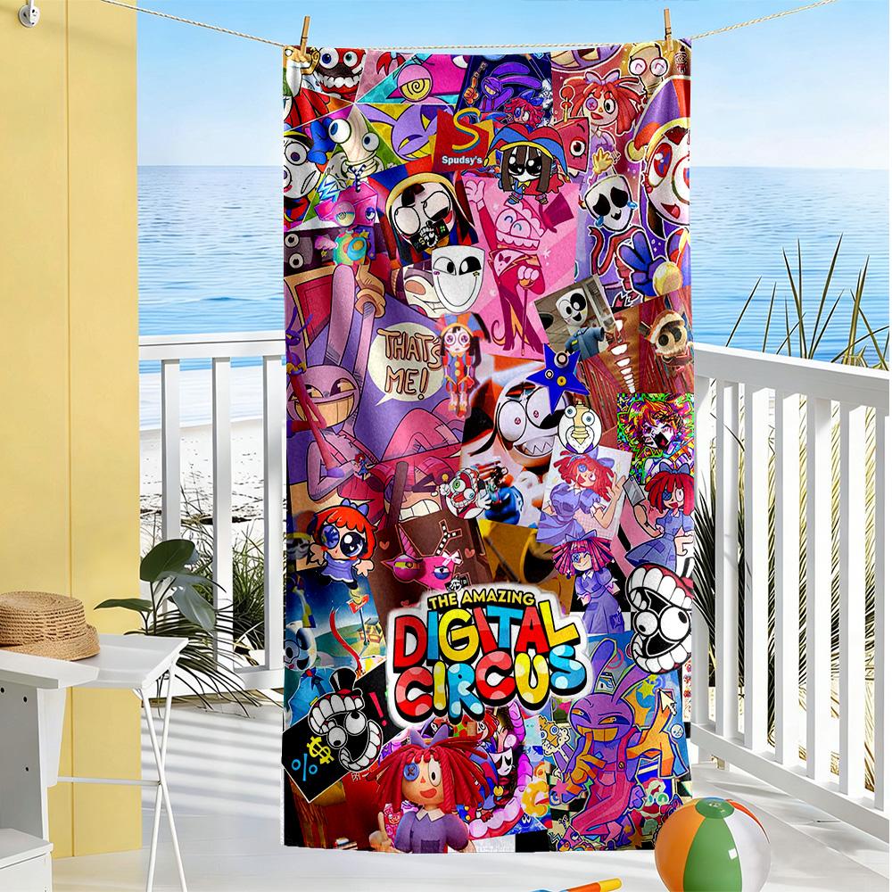 Digital Circus Beach Towel High Absorbency & Quick-Dry Comfortable Lightweight Suitable for Sports, Travel, Swimming, Yoga, Bathroom, Beach, And Pool