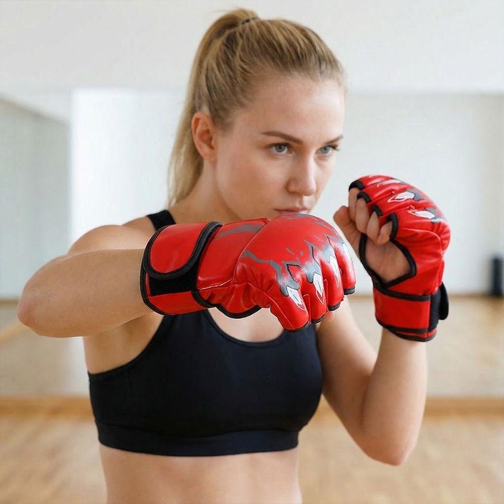 1Pair Half Finger Training Gloves Kickboxing Gloves for Adult Sanda Boxing UFC Training