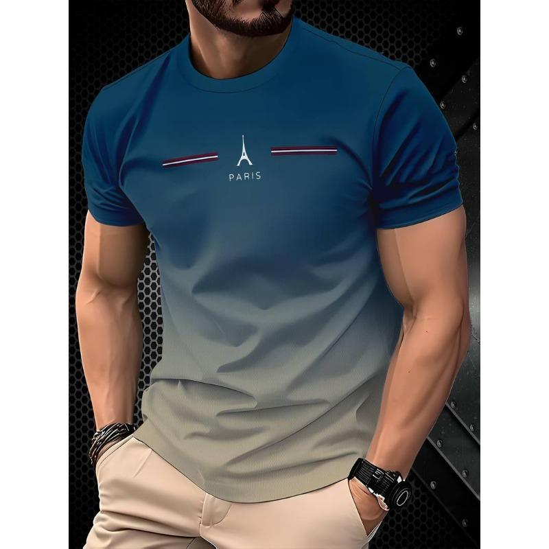 3D Color Gradient Printed Top Summer Round Neck Men's T-shirts