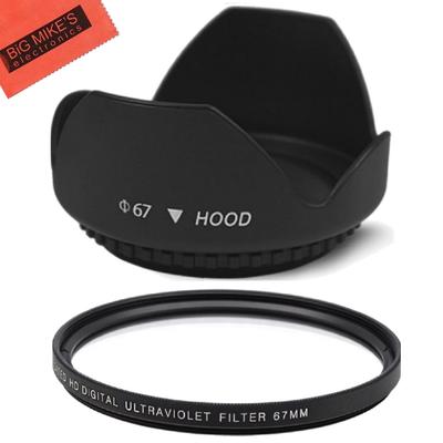 67mm Tulip Flower Lens Hood with 67mm UV Filter for Nikon CoolPix P900 Digital Camera
