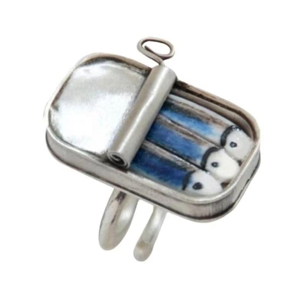 Punk Sardines Finger Ring Gold Silver Fun Rings Fashionable Sardine Can Rings Women Men