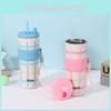 Plaid Letter Print Large Capacity Stainless Steel Insulated Cup Straw With