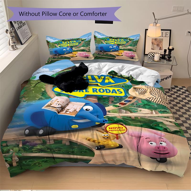 Jungle Animals Wheels Print 3Pcs Bedding Set,Duvet Cover with 2 Bedro,Pillowcase Home Birthday Gift