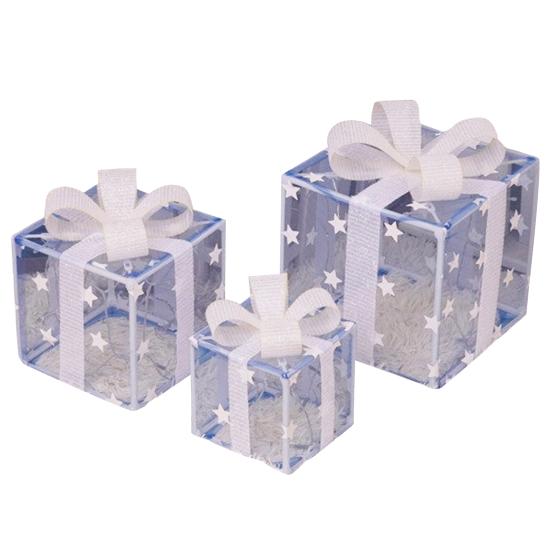 3 Pcs/Set Christmas Lighted Gift Boxes LED Light Up Stackable Nesting Box with Bow for Christmas Indoor Outdoor Home Yard Lawn Decor