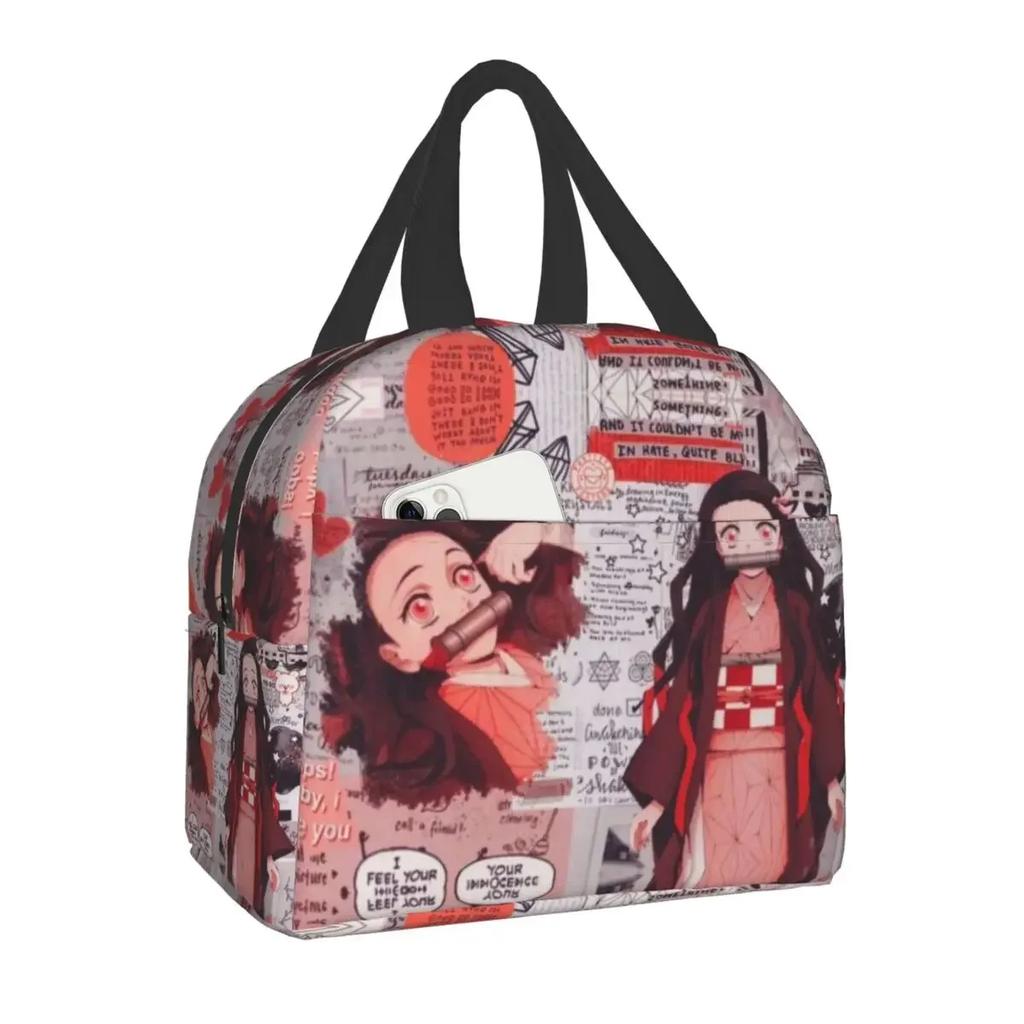 Niedliche Anime Muichiro Tokito Isolierte Lunchtasche für Frauen Kimetsu No Yaiba Kühltasche Thermische Bento-Box Schulfutter-Aufbewahrungstasche