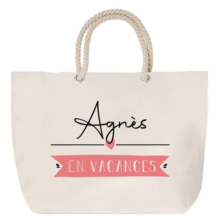 Sac de plage anse corde Agnès en Vacances Plage Été Vacances Cadeau Anniversaire Noël | Grand Sac de Transport & Sport
