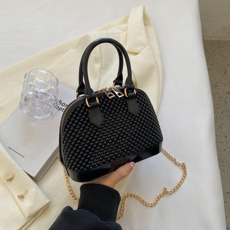 Черная Зеленая Желтая Хаки Бежевая Акриловая Сумка на Плечо с Бусинами и Ракушками чёрный