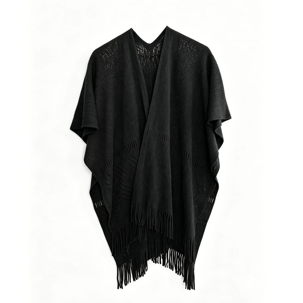 Knitted Hollow Shawl High-End Travel Cape Casual Simple Solid Color Slit Towel Play Personalized Wear