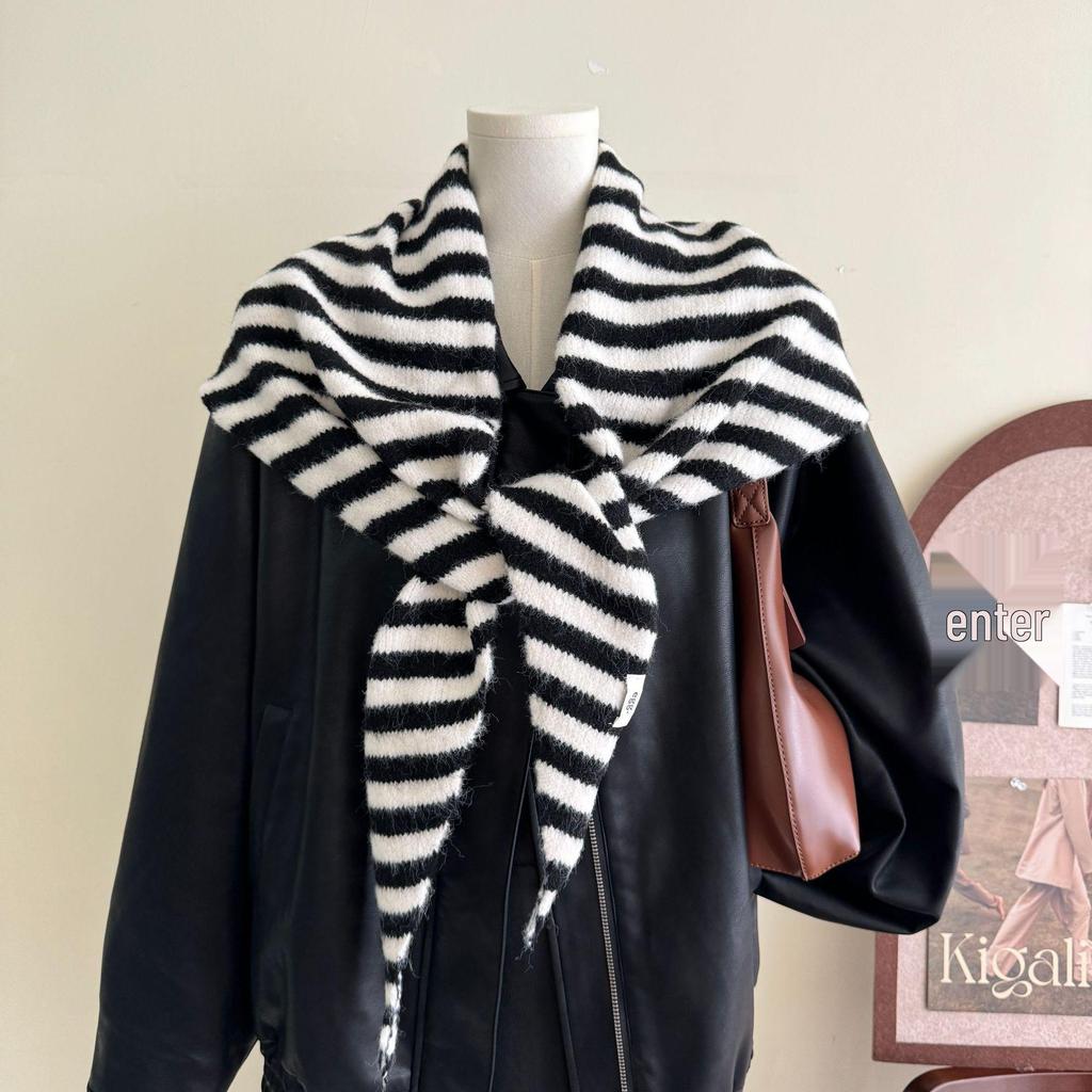 Wool Blend Stripe Triangle Neck Gaiter - Versatile, Warm, Soft Women's Scarf