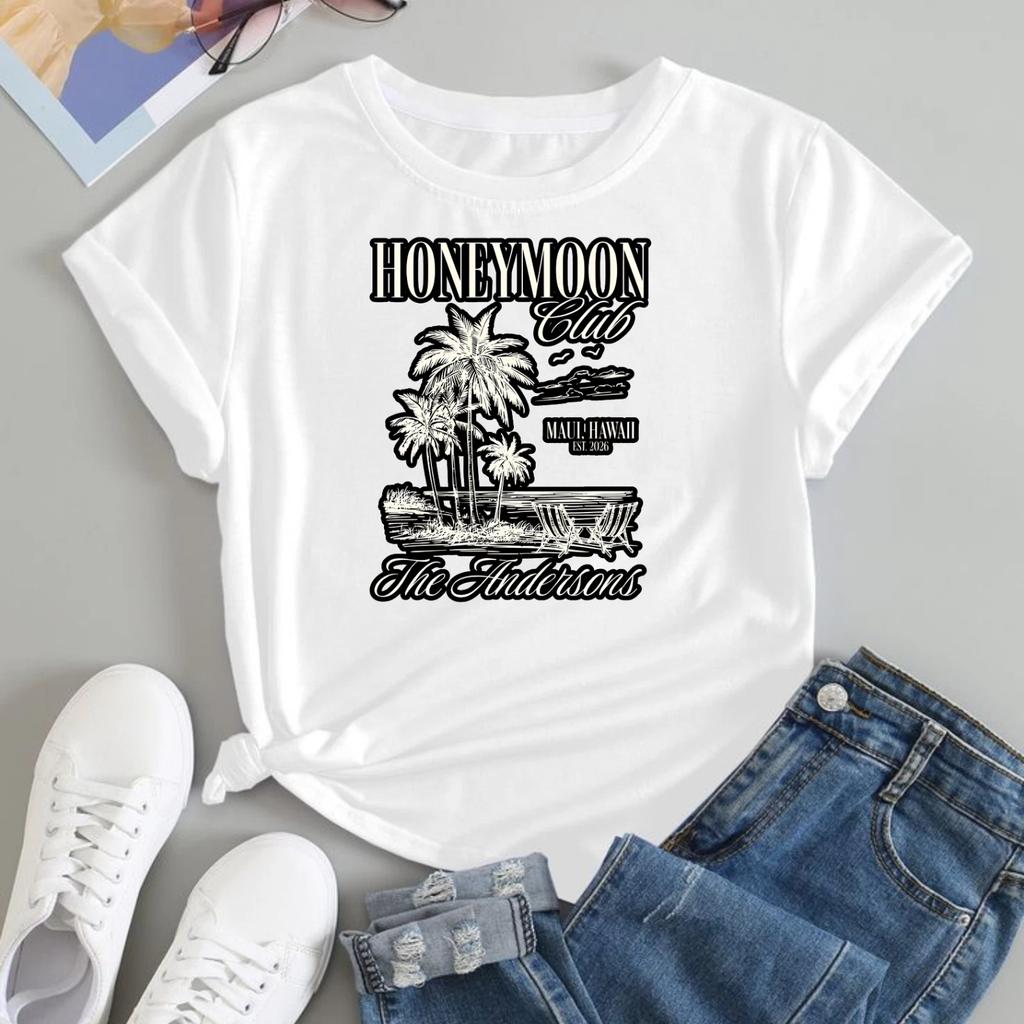 Retro Honeymoon Club Graphic T-shirt Destination Couple Beach Vacation Gift Tee