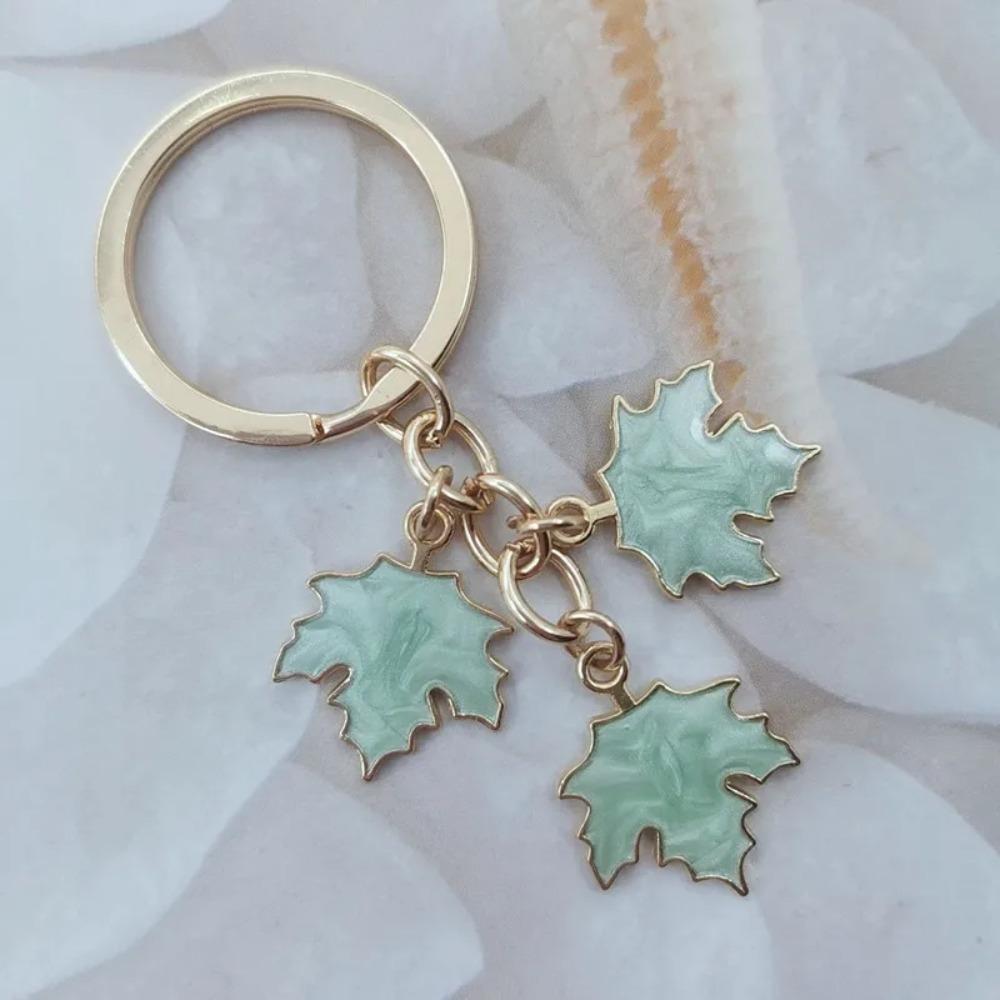 with Pearl Lanyard Maple Leaf Keychain Creative Leaf Metal Keyring Enamel Plant Key Rings  Women