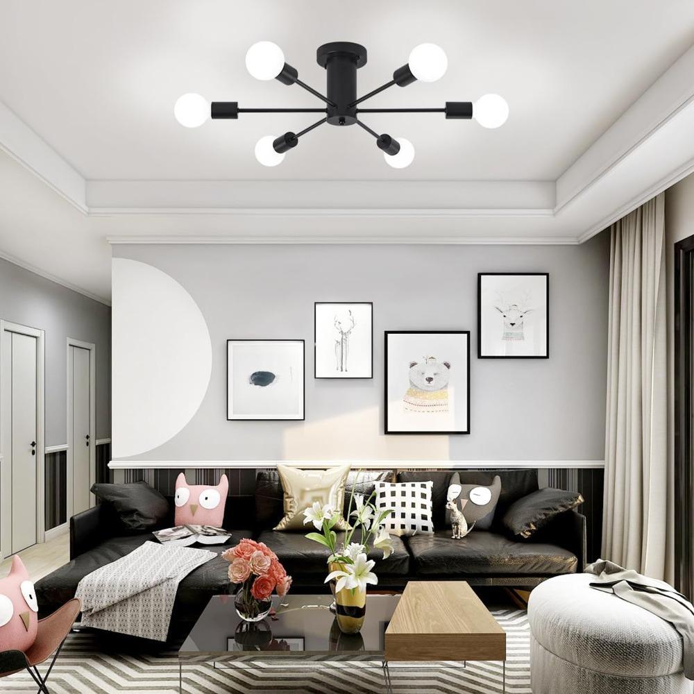 E27 Chandelier 6-Lights Close To Ceiling Light Modern Ceiling Lamp  Office