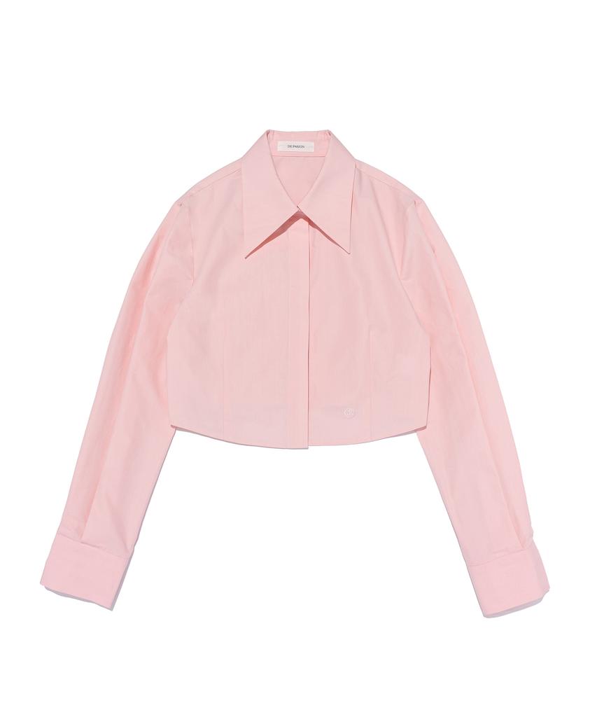 DEPASION Big Collar Crop Long Sleeve Shirt (Pink)
