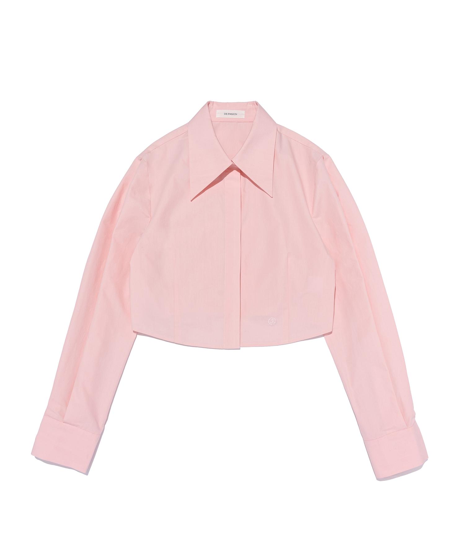 Depassion Big Collar Crop Long Sleeve Shirt (Pink) Free/Free