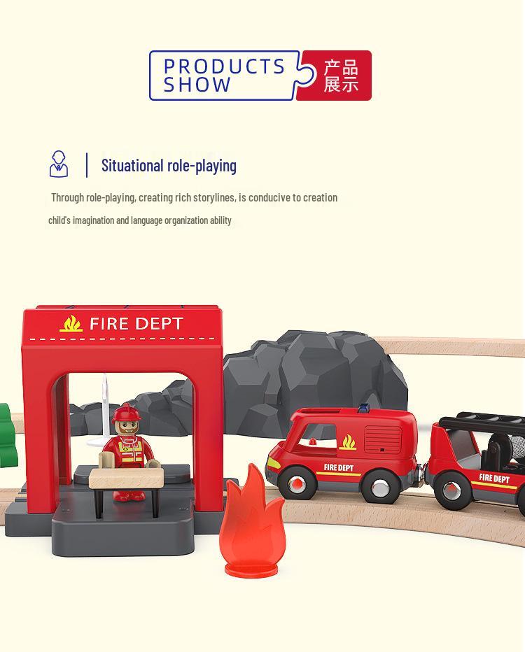 Mykafu Sound & Light Firefighting Toy with Wooden Track Scene for Kids