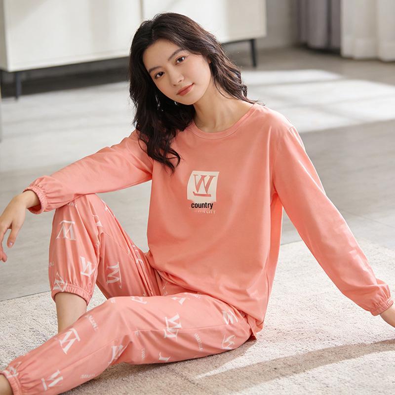 Women's Casual Sweet Pajama Set: Long Sleeve Round Neck with Pants, Versatile for Indoor and Outdoor Wear in Spring, Autumn, and Winter.
