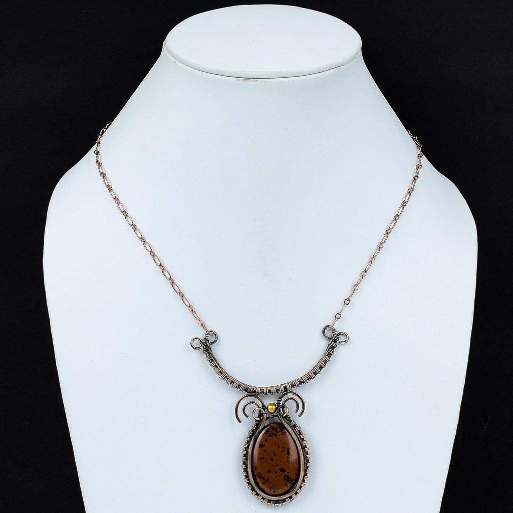 Mahogany Obsidian Necklace Copper Wire Wrapped Necklace Handmade Copper Jewelry Original Gemstone Necklace Adjustable Necklace Gift For Her