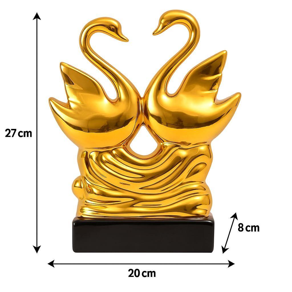 Romantic Swan Couple Sculpture | A Timeless Emblem of Love & Harmony | Adds a Touch of Elegance To Any Space – Pack of 1, Golden