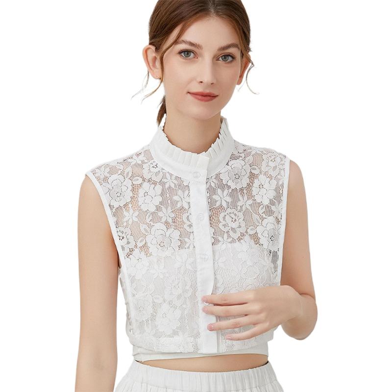 Women Chinese Embroidery Half Top Shawl Vintage Flroal Cheongsam Fake Collar Lace-Up Decorative Neck Cover Dickey Short