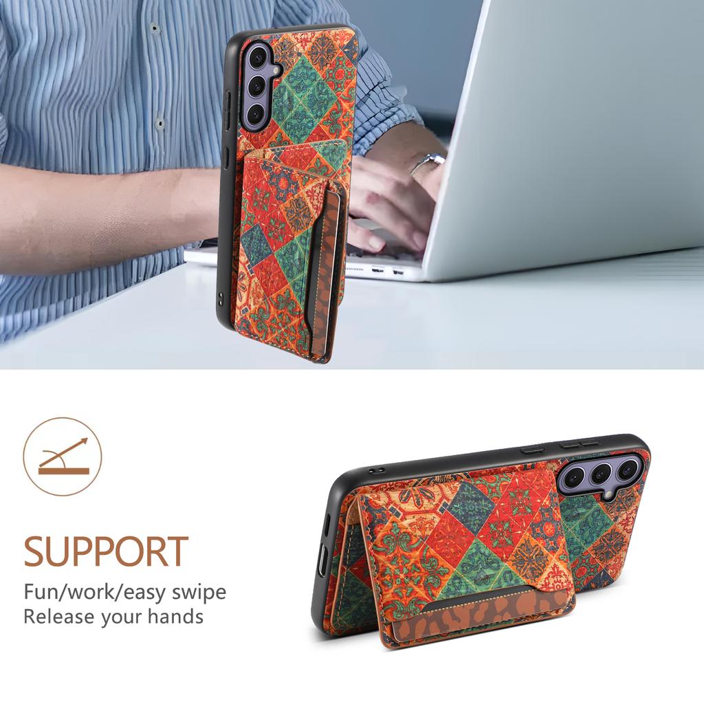 For Samsung Galaxy S25+ Case Flower Print Leather + PC + TPU Cover with Card Holder Kickstand