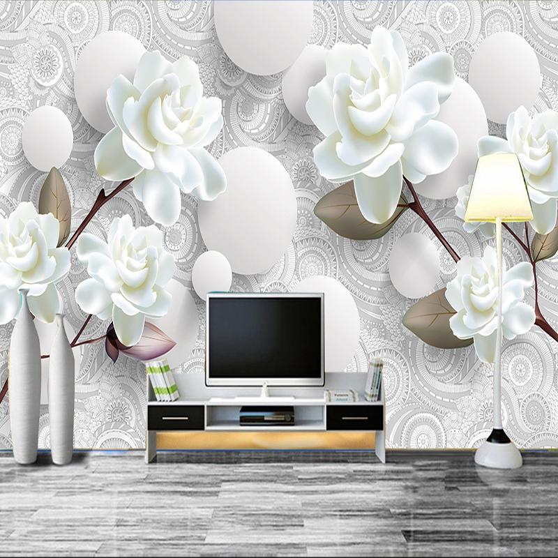Custom Mural Wallpaper European Style 3D Stereoscopic Relief Flower Circle Ball TV Background Wall Decor Wallpaper Living Room