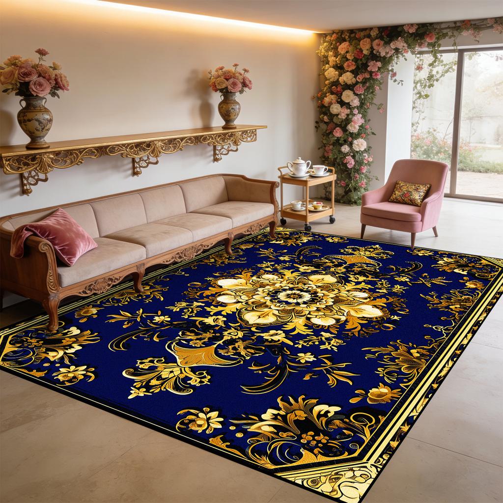 Persian Retro Living Room Carpet Light Luxury Flower Pattern Washable Large Size Rug Decoration Bedroom Fluffy Anti-slip Mats