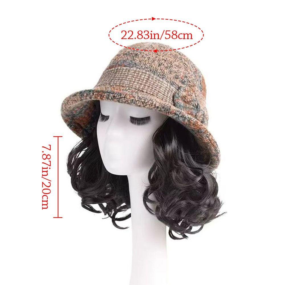 Autumn Winter With Curly Hair Fisherman Hat With Wig Attached Wig Bowknot Wig Bucket Hat Casual Warm Fisherman Cap Women