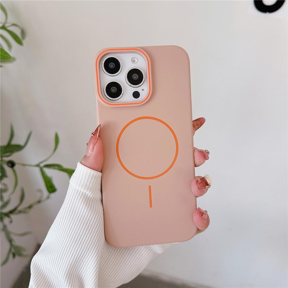 Applicable to iPhone16promax contrasting color frame magnetic suction mobile phone case Apple 15 skin matte 14PC protective case