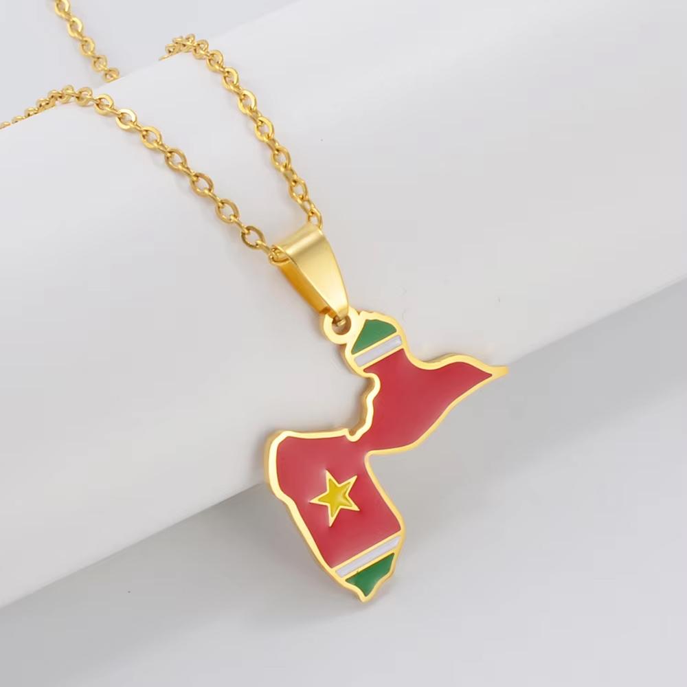 Anniyo France Guadeloupe Map Flag Pendants Necklaces for Women Jewelry #315021 45cm or 17.7 Inches