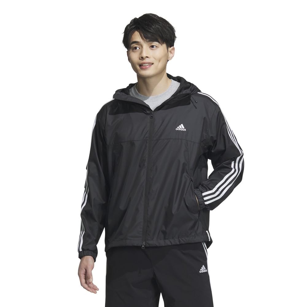 adidas Essentials Plus Windbreaker Jacket and 3-Stripe KWE95-JF3912 (Black White/LL/Men's)