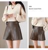 Women's Black PU High-Waist Leather A-Line Shorts - Slim Fit, Wide-Leg, All-Season, Versatile Outdoor Wear.