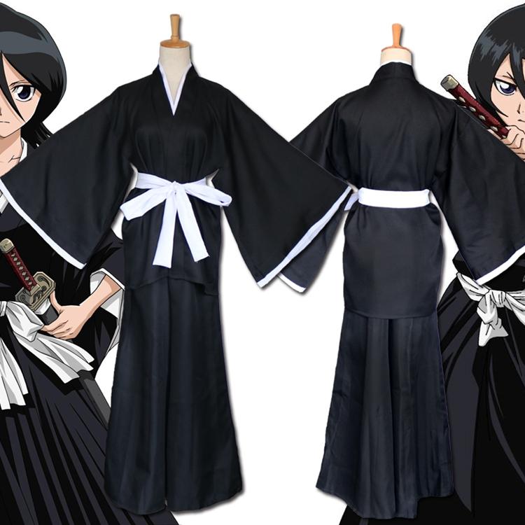 Bleach Cosplay Costumes Ichigo Kurosaki Wigs Ichigo Men Black Cloak With Straw Sandals BLACK WHITE Tops and Pants Set