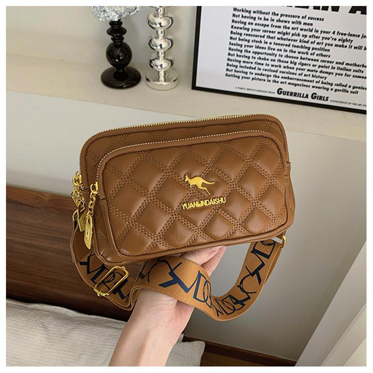 

Classic Quilted Soft Leather Shoulder Bag For Women Daily Use Multi Layer Phone Pouch Large Capacity Crossbody Bag With Zipper