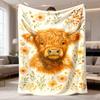 1pc Highland Cow (Hairy Coo) Scottish Cattle Flannel Blanket - Bohemian Ultrasound-pressed Cow Head, Lightweight Soft Warm All-Season Bedspread Suitab