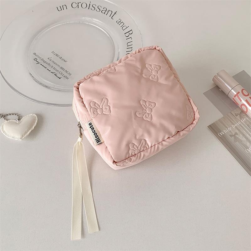 

Bowknot Small Square Bag Cosmetic Bag Coin Purse Travel Portable Storage Bag Girl Large Capacity Makeup Bag Women Trend Bag Gift розовый
