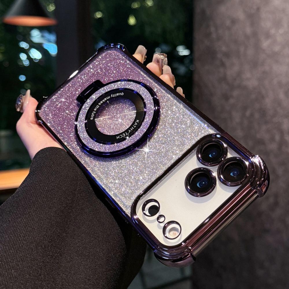 

Bright Glitter Bracket Case for iPhone 17 Air 16 15 14 13 12 11 Pro Max Plus X XS XR for Magsafe Magnetic Plating Cover iPhone 15