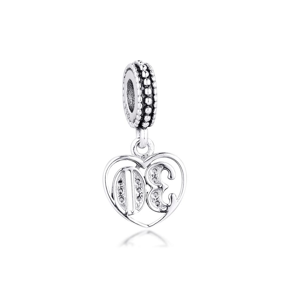 New 925 Sterling Silver 30th Celebration Dangle Charms Metal Beads for Jewelry Making Fits Original Europe Bracelet