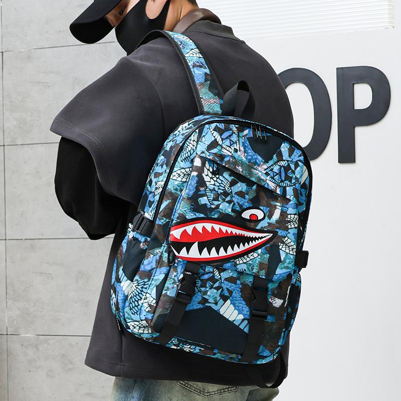 Personalized Graffiti Shark Backpack Korean Version of Male and Female Students Schoolbag Large Capacity Casual Versatile Sports Backpack
