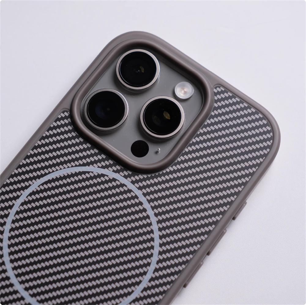 Active Touch Camera Button Magnetic Case For iPhone 16 15 Pro Max 14 13 Carbon Fibre Pattern For MagSafe Wireless Charging Cover