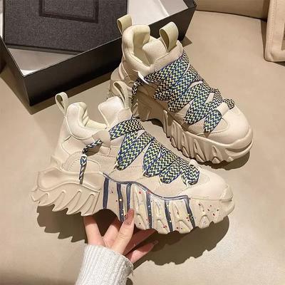 Mode Street Trend Damen Freizeitschuhe Herbst Winter Neu Schnürschuhe Retro Dicksohlige Erhöhte Schuhe Outdoor Sport Freizeitschuhe Mode