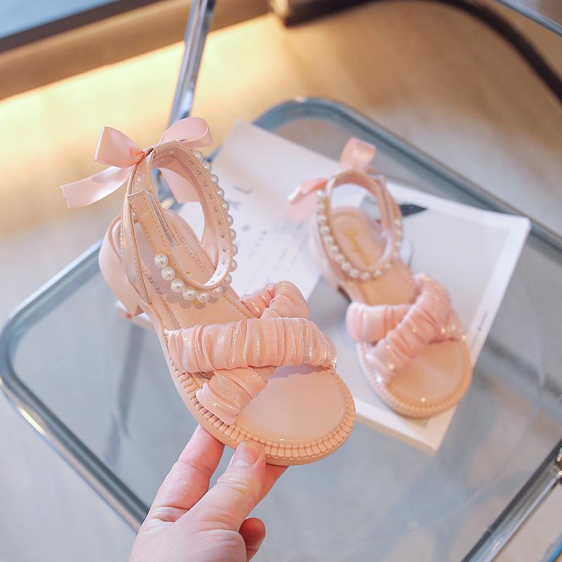 Summer Princess Girls S Sandals Newest Children Bow Pearl Pleated Fashion Sandals For Girls Non Slip Soft Toddler Kids Shoes 26