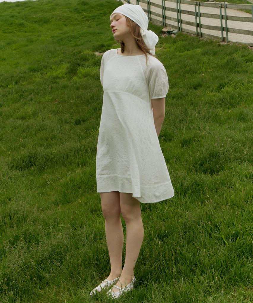 ITOV SEOUL Boatneck Cotton A-Line Dress White