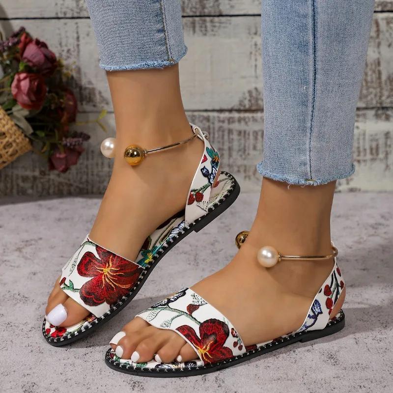 Fashion Shoes for Women 2025 Summer Fashion Women's Sandals Beaded Pearly Slippers Ladies Flip Flop Casual Flat Slingback Flat Sandals