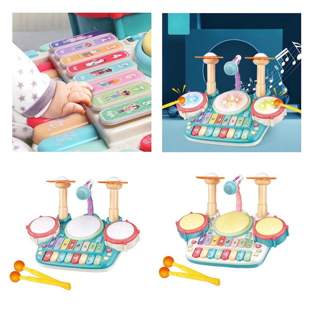 Kids Drum Toy Electronic Keyboard Drum Kid Music Toy with Microphone Baby Beginner Drum Set for Preschool Boys Kids Children