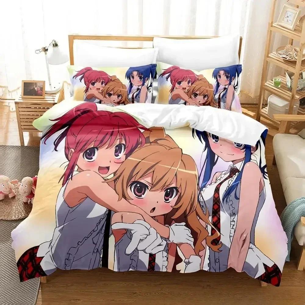 Comforter New Toradora Bedding Set Cartoon Anime Three-Piece Set Adult Kid Bedroom S 3D Kawaii Girls Roupa De Cama Casal