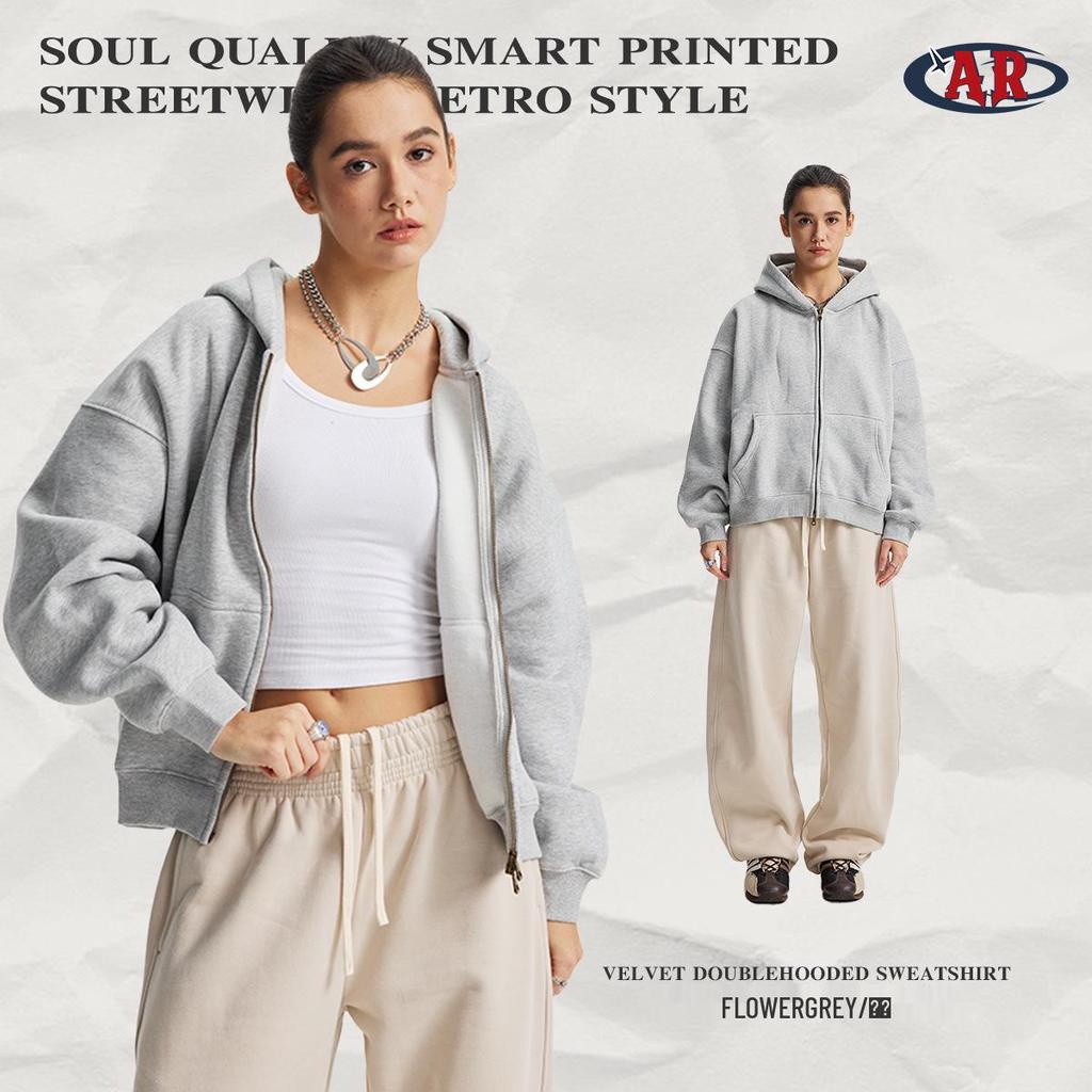 2025 Herbst/Winter Boxy Cropped Reißverschluss Kapuzen-Strickjacke: Unisex Lockerer Fleece-gefütterter Pullover mit tief angesetzten Schultern