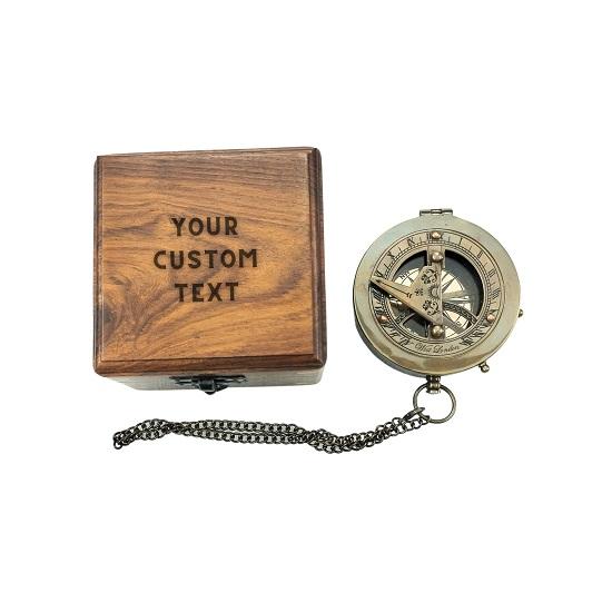 Antiker Sonnenuhrkompass mit Kette, Abenteuer-Sonnenuhrkompass, Reisekompass